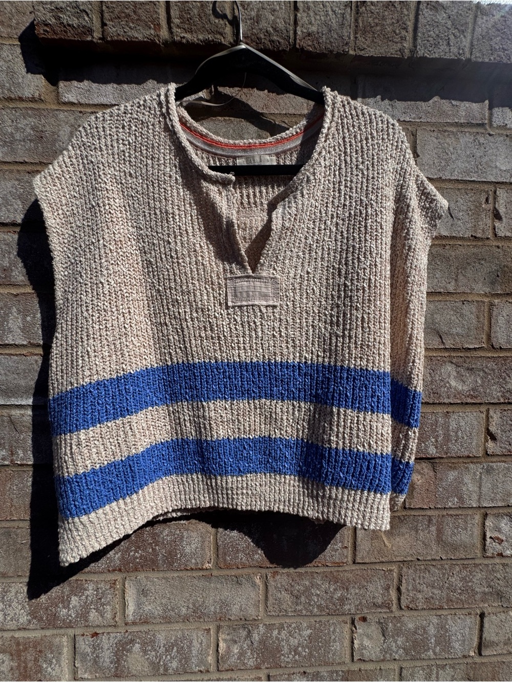ILLA ILLA Beige V-Neck Sweater with Blue Stripes